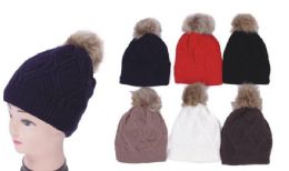 48 Pieces Women's Knit Hat With Pom Pom - Winter Beanie Hats