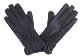 72 Pairs Women's Black Leather Gloves With Buttons - Leather Gloves