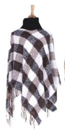 18 Wholesale Women's Checker Design Winter Poncho Shawl