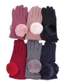 72 Wholesale Women's Cotton Pom Pom Winter Glove