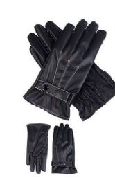36 Pairs Mens Pu Winter Gloves With Snap Design - Leather Gloves