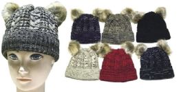 72 Wholesale Women's Knit Winter Hat With Double Pom Pom