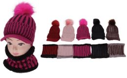 72 Wholesale Women's 2 Piece Knit Winter Hat With Neck Warmer