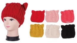 72 Bulk Women's Knit Hat With Cat Ears