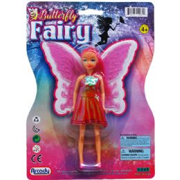 96 Wholesale 6.25" Butterfly Fairy Doll On Blister Card, 4 Assrt Clrs