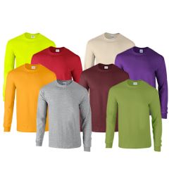 72 Wholesale Mill Graded Gildan Irregular Adults Long Sleeve T-Shirts Assorted Colors Size S