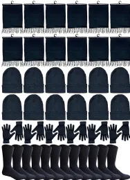 12 Wholesale Yacht & Smith 48 Pack Wholesale Bulk Winter Thermal Beanies Skull Caps, Thermal Gloves Unisex (mens 4pc Combo a)