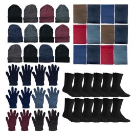 12 Wholesale Yacht & Smith 48 Pack Wholesale Bulk Winter Thermal Beanies Skull Caps, Thermal Gloves Unisex (mens 4pc Combo b)