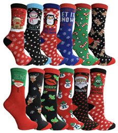 120 Wholesale Yacht & Smith Christmas Holiday Crew Socks Assorted Holiday Design Size 9-11