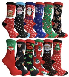 360 Wholesale Yacht & Smith Christmas Holiday Crew Socks Assorted Holiday Design Size 9-11