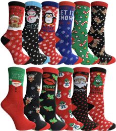 240 Wholesale Yacht & Smith Christmas Holiday Crew Socks Assorted Holiday Design Size 9-11