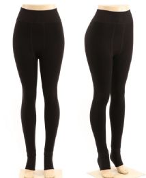 36 Pieces Women's Black Fur Lined Leggings One Size - Womens Leggings