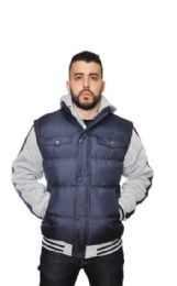12 Wholesale Men's Fashion Nylon Fleece Striped Hooded Jackets