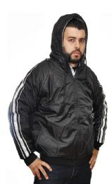 12 Wholesale Men's Fashion Nylon Fleece Striped Hooded Jacket