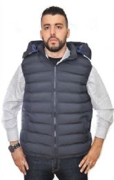 12 Wholesale Men's Nylon Synthetic Down Hooded Puffer Vest