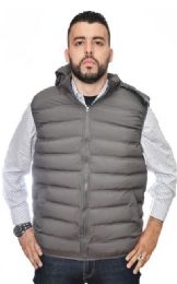 12 Wholesale Men's Nylon Synthetic Down Hooded Puffer Vest