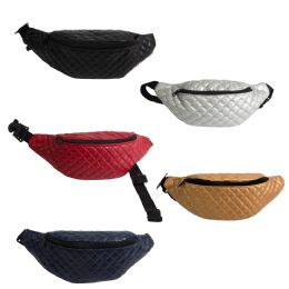 24 Units of Large Quilted Bulk Fanny Packs Belt Bags In 5 Assorted Colors - Fanny Pack