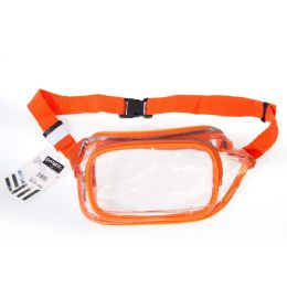 24 Units of Fanny Packs Clear Transparent Waist Travel Packs In Orange - Fanny Pack