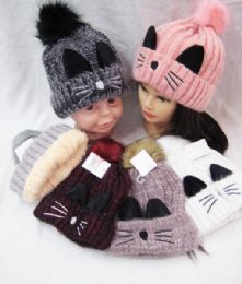 36 Pieces Winter Beanie Cute Pom Pom Cat Ears Cuff Hats Soft Warm Thick Beanies Chunky Knit Hat Girls Ski Skull Caps - Winter Beanie Hats