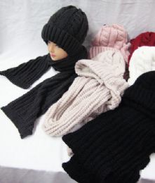 24 Sets Women Soft Warm Thick Cable Knitted Hat And Scarf Winter Set - Winter Sets Scarves , Hats & Gloves