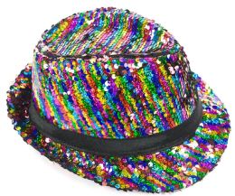 24 Wholesale Sparkling Irish Sequin Trilby Fedora Party Hat