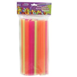 24 Wholesale 50 Piece Neon Super Straws