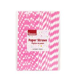48 Wholesale 24 Count Paper Straws Pink And White