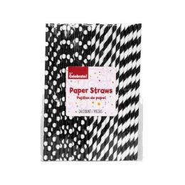 24 Wholesale 24 Count Paper Straws Black And White