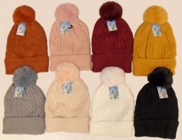 36 Pieces Women's Fleece Lined Soft Ski Hat With Pom Pom - Winter Hats