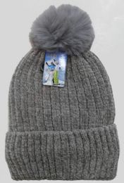36 Bulk Women's Fleece Lined Chenille Ski Hat With Pom Pom