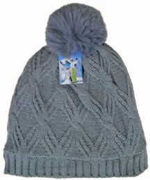 36 Pieces Women's Fleece Lined Ski Hat With Pom Pom - Winter Hats