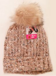 36 Wholesale Women's Fashion Fleece Lined Ski Hat With Pom Pom