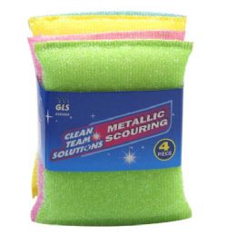 96 Pieces 4 Piece Metallic Scouring Pads - Scouring Pads & Sponges