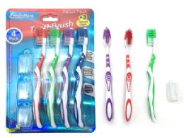 144 Wholesale 7 Piece Toothbrush & Travel Set/ Colored Bristle - 4 Toothbrush And 3 Caps