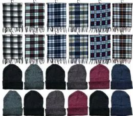 288 Pieces Yacht & Smith Unisex Warm Winter Plaid Fleece Scarfs Size 60x12 And Assorted Color Beanies Set Bulk Buy - Winter Sets Scarves , Hats & Gloves