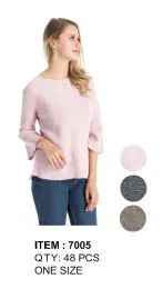 48 Wholesale Women Solid Three Quarter Sleeve Ribbed Sweater