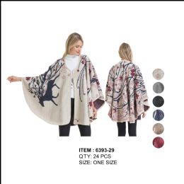24 Pieces Womens Stylish Cape Poncho With Rein Deer - Winter Pashminas and Ponchos