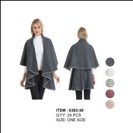 24 Wholesale Hound Tooth Double Layer Cape Poncho