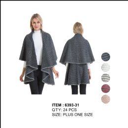 24 Wholesale Hound Tooth Double Layer Cape Poncho Plus Size