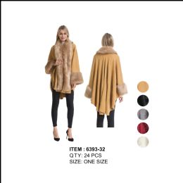 24 Bulk Poncho With Fur Around Long Collar And Cuff