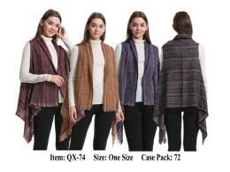 72 Pieces Womens Multi Color Strip Vest Scarf - Winter Pashminas and Ponchos