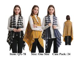 72 Pieces Womens Small Plaid Vest Scarf - Winter Pashminas and Ponchos