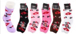 72 Pairs Womens Soft Fuzzy Socks Kiss Design Size 9-11 - Womens Fuzzy Socks