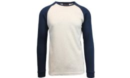 24 Wholesale Men's Raglan Thermal Shirt Heather Oatmeal/navy, Size Medium