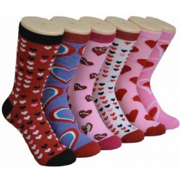 360 Wholesale Women's Heart Printed Crew Socks
