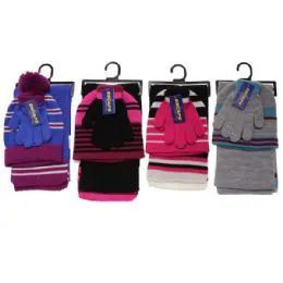 30 Wholesale Girls 3 Piece Stripe Set Hat Gloves Scarf