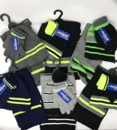 36 Sets Boys 3 Piece Stripe Set Hat Glove Scarf - Winter Sets Scarves , Hats & Gloves