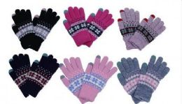 60 Pieces Women's Snowflake Knit Glove With Touch - Knitted Stretch Gloves