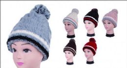 36 Pieces Women Knit Winter Turn Up Beanie Hat With Pompom - Winter Beanie Hats