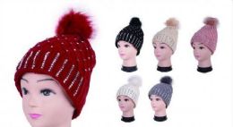 36 Pieces Women Winter Acrylic Diamond Pompom Knitted Beanie Hats Warm Hat - Winter Beanie Hats